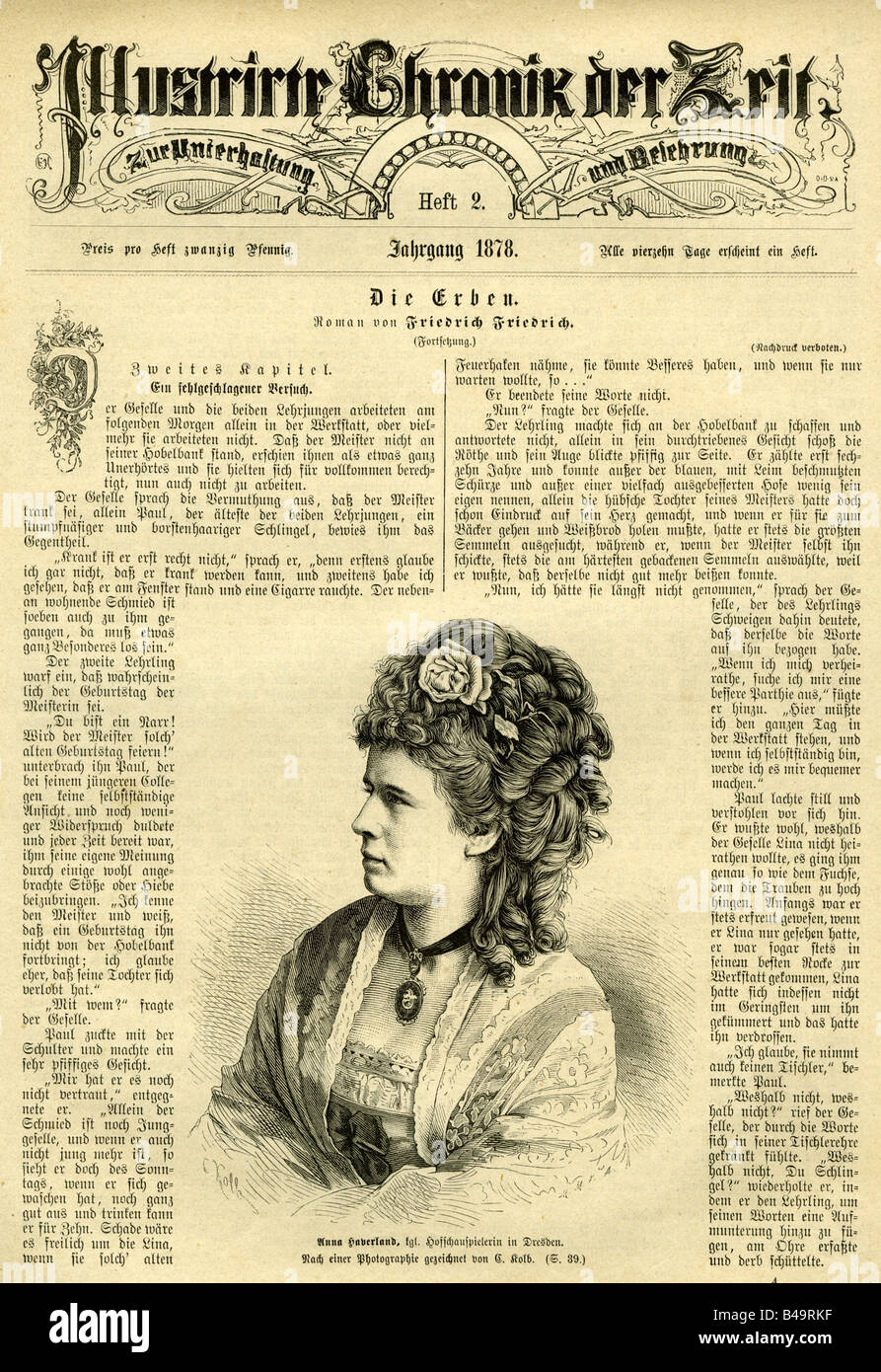 Stampa/media, riviste/riviste, 'Illustrirte Chronik der Zeit', numero 2, 1878, titolo, ritratto di Anna Haverland, incisione, attrice, Germania, rivista, 19th secolo, , Foto Stock