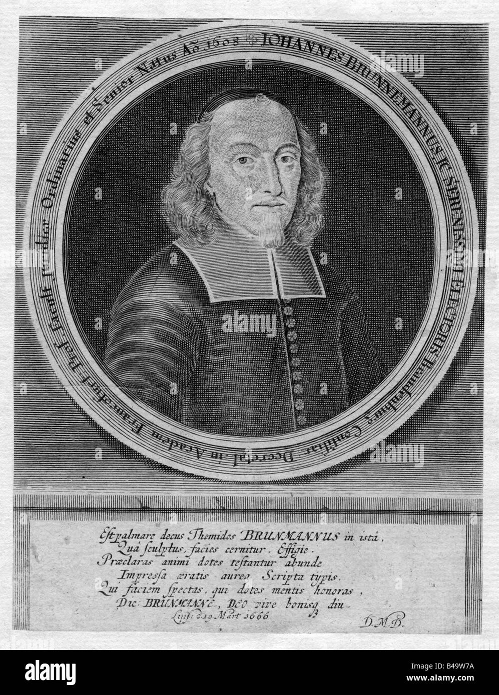 Brunnemann Johann, 7.4.1608 - 15.12.1672, giurista tedesco, ritratto, incisione, Lipsia, 1666, Germania, secolo XVII, , artista del diritto d'autore non deve essere cancellata Foto Stock