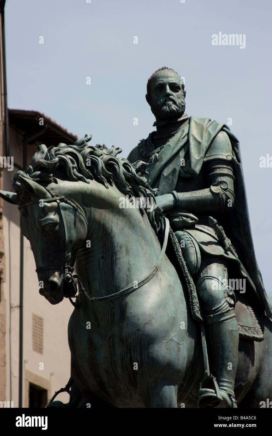 Statua equestre in bronzo di Cosimo I, Piazza della Signoria, Firenze, Italia Foto Stock