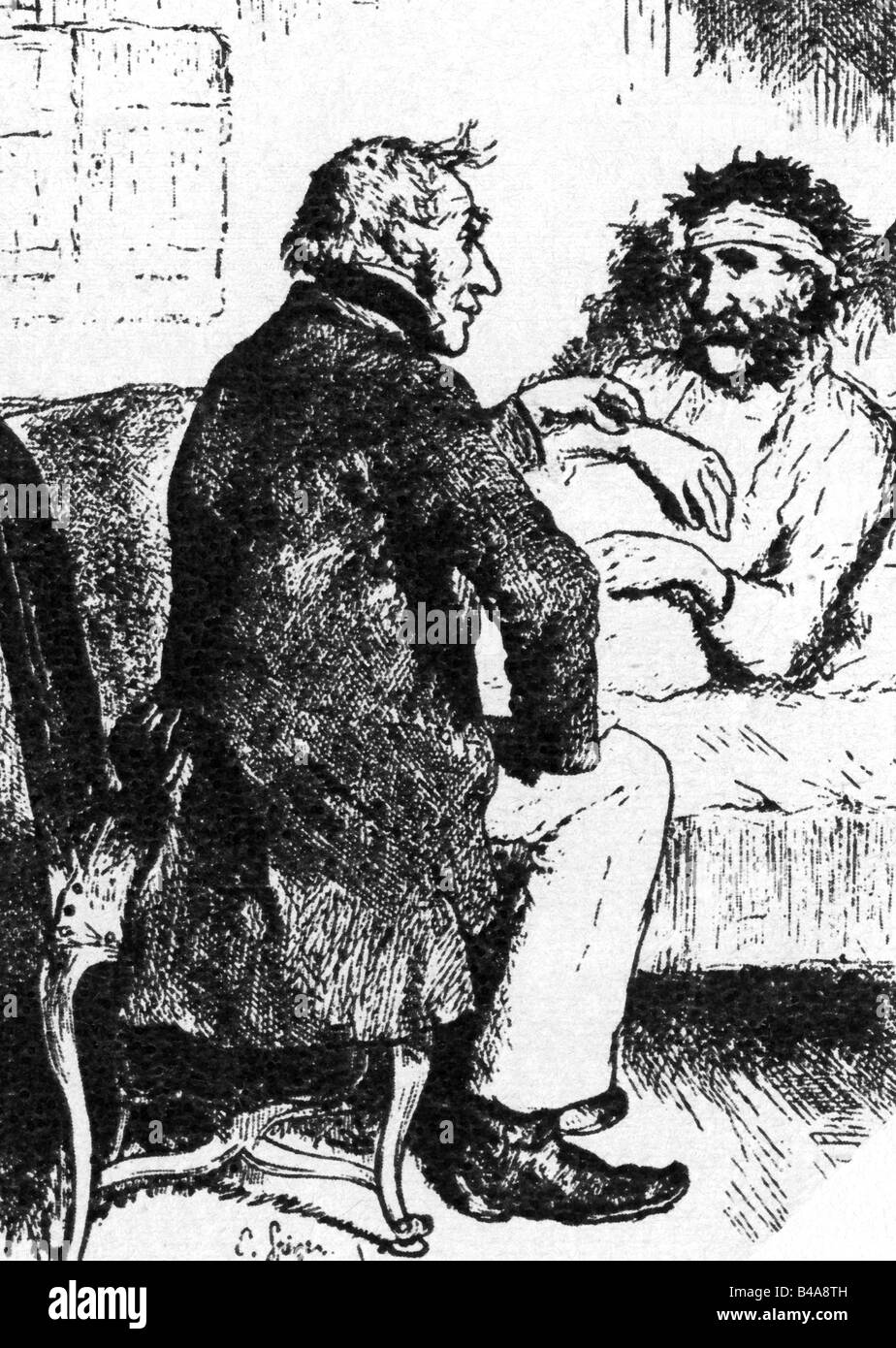 Medicina, medici, caricature, medici un paziente, disegno di Emanuel Spitzer, 'Fliegende Blätter', 19th secolo, , Foto Stock