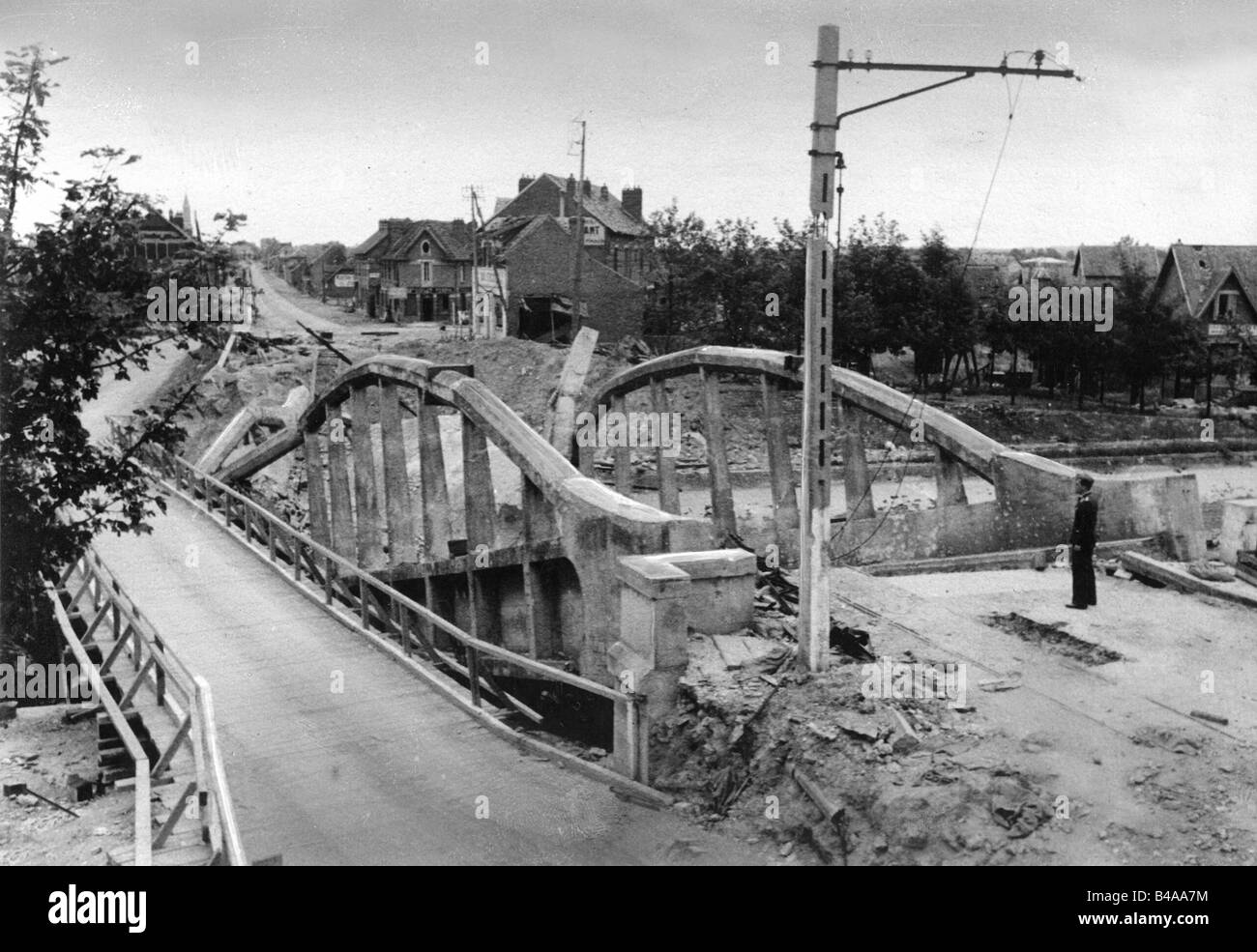 Eventi, Seconda guerra mondiale / seconda guerra mondiale, Francia, ponte distrutto a Tergnier, maggio 1940, Foto Stock