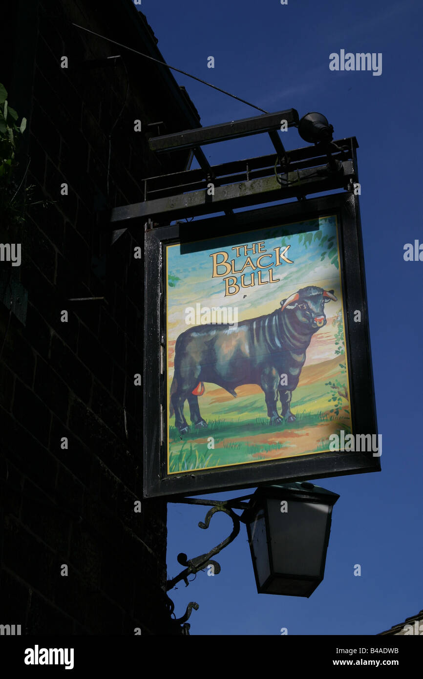 Black Bull pub segno, Haworth, nello Yorkshire, Regno Unito Foto Stock