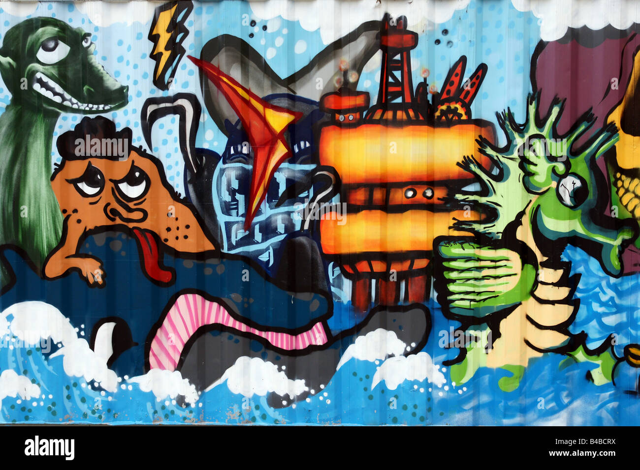Marine creature del mare il pesce polpo graffiti pittura grafitti outoors in Maritiem Museum Rotterdam Paesi Bassi Foto Stock