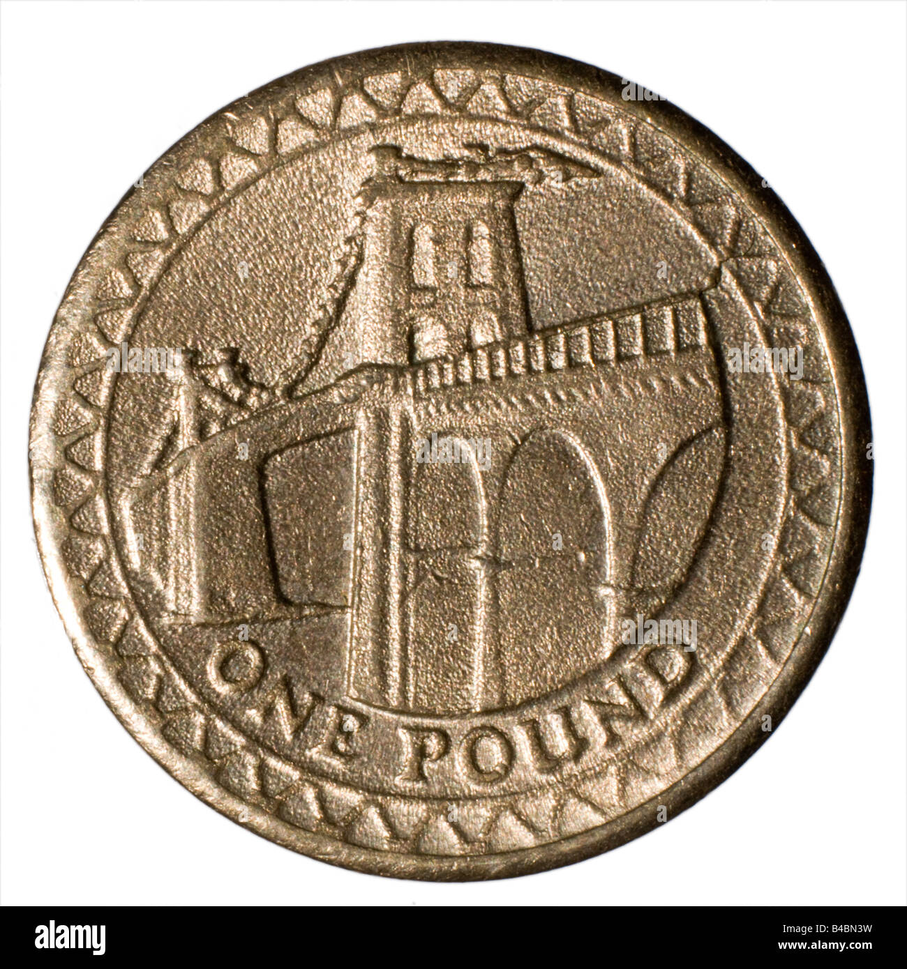 Contraffazione di 2005 £ 1 una libbra di moneta che mostra scarsa definizione e superficie ruvida Foto Stock