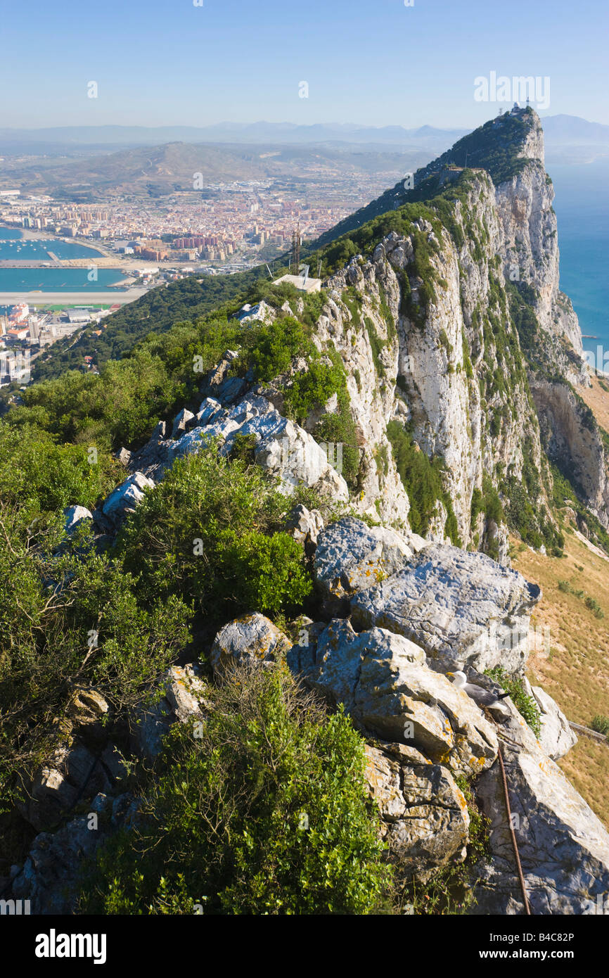 Rocca di Gibilterra Gibilterra, vista di Spagna Foto Stock