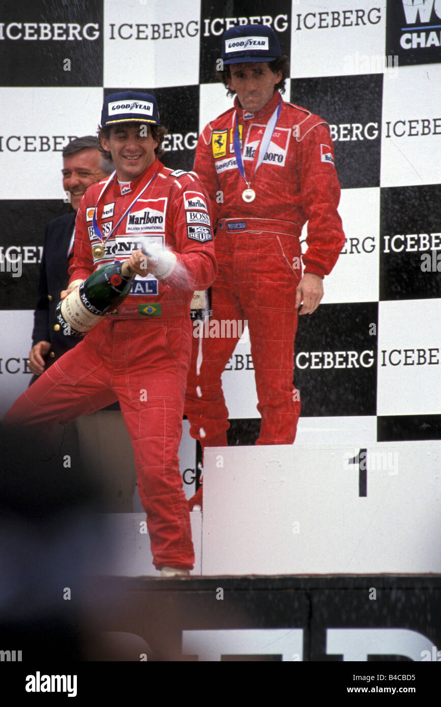 Lo sport del motore, Formel 1, stadio, cerimonia di premiazione e Ayrton Senna, persone, Race Driver, 90s, fotografo: Daniel Reinhard Foto Stock