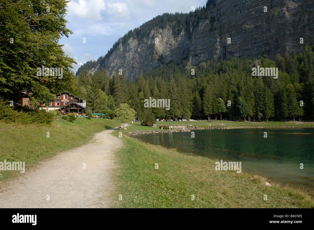 Lago Lac de Montriond sulle Alpi francesi Foto Stock