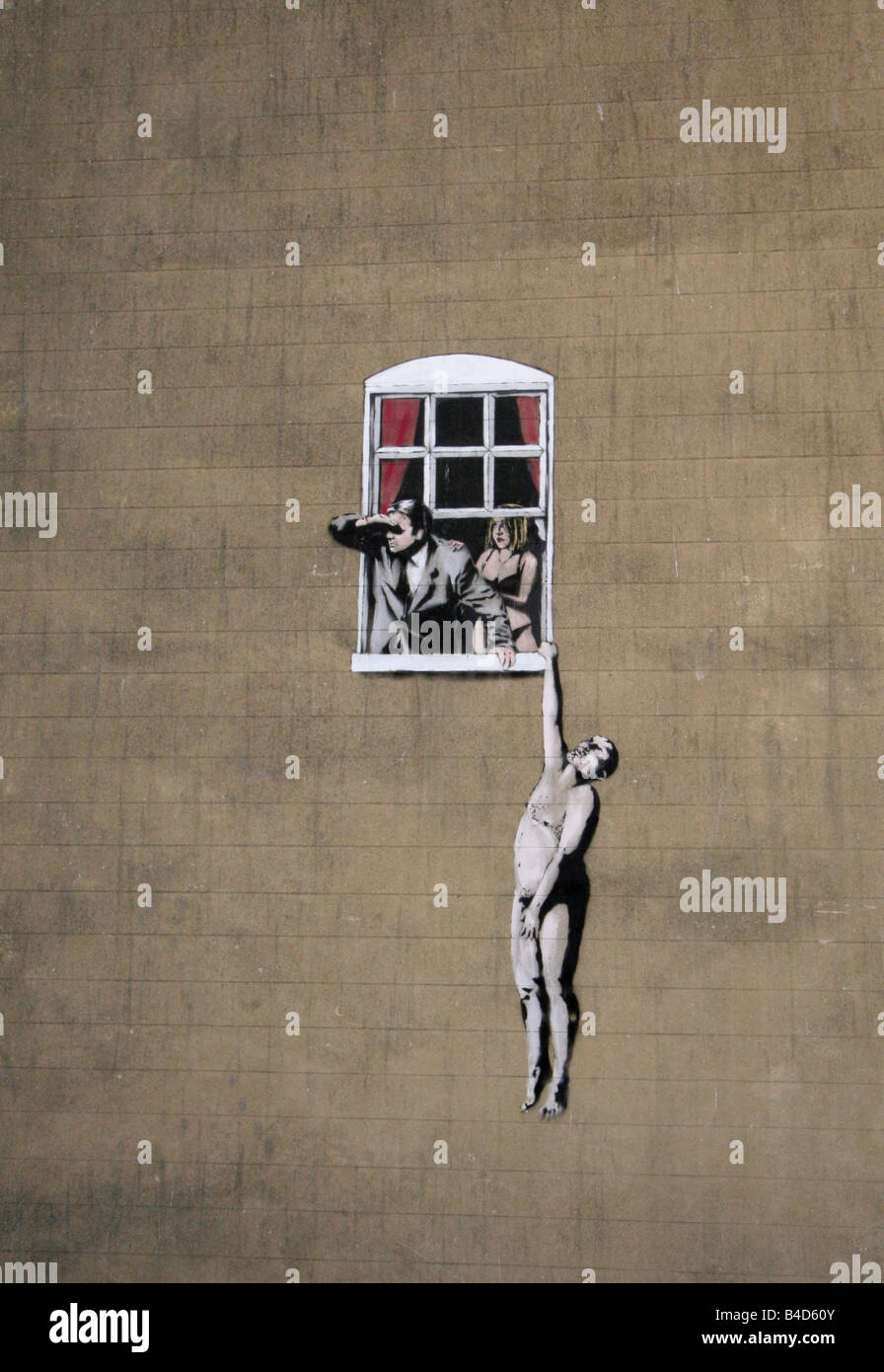 Un originale Banksy in Park Street, Bristol. Verniciato a spruzzo 2006 Foto Stock
