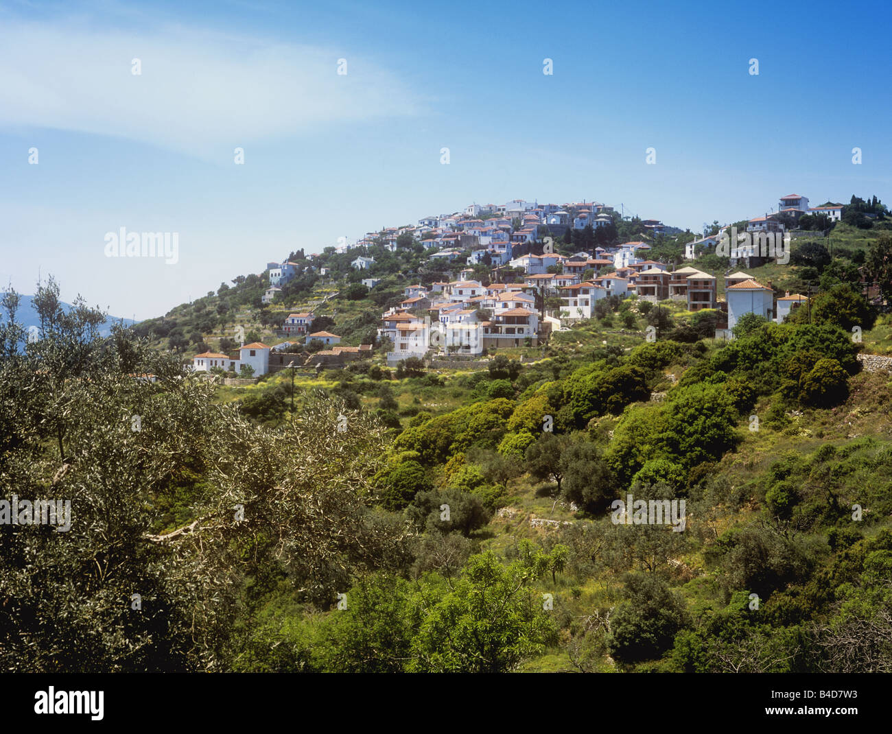 Vecchio Alonnissos (noto anche come Hora), sull'isola greca di Alonnissos, Sporadi, Grecia Foto Stock