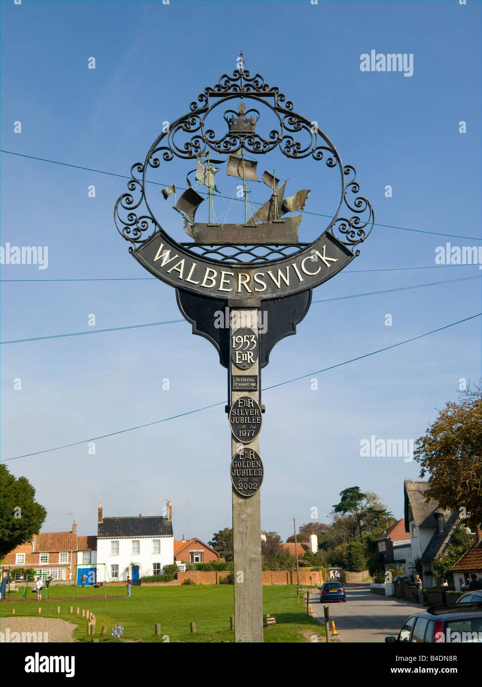 Un nome segno per il villaggio verde a Walberswick Suffolk REGNO UNITO Foto Stock