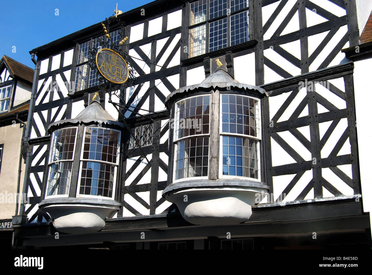 L'Angelo, Tudor House frontage, Broad Street, Ludlow, Shropshire, England, Regno Unito Foto Stock