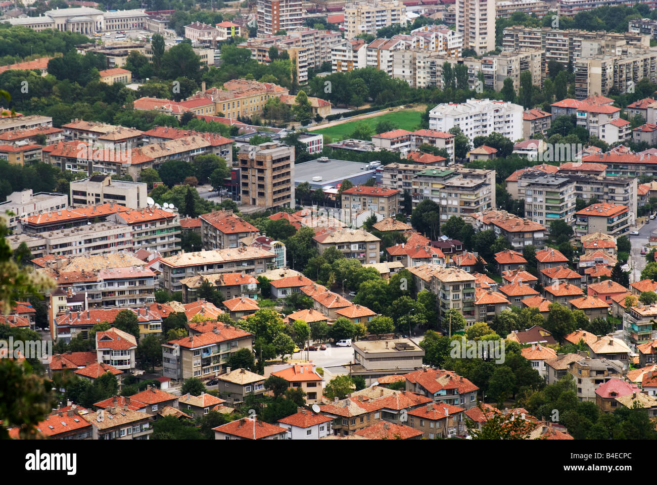 Vista di Shumen dall'era comunista monumento, Bulgaria Foto Stock