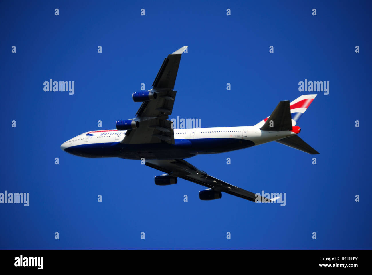 British Airways BA Boeing 747-400 aeromobili in fase di decollo, l'aeroporto di Heathrow, Greater London, England, Regno Unito Foto Stock