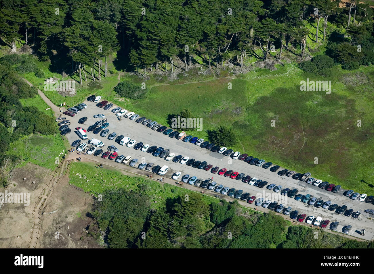 Vista aerea del parcheggio sopra Sutro Bagni Golden Gate National Recreation Area San Francisco CA Foto Stock
