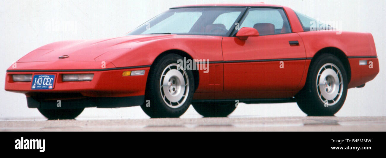 Auto Chevrolet Corvette, auto sportiva, Coupé, Coupe, anno modello 1984-1996, rosso, in piedi, diagonale anteriore, vista frontale e vista laterale, o Foto Stock