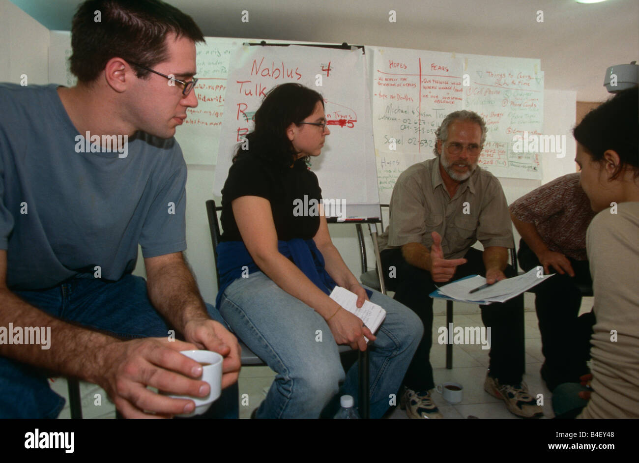 Volontari ISM brainstorming, Palestina Foto Stock