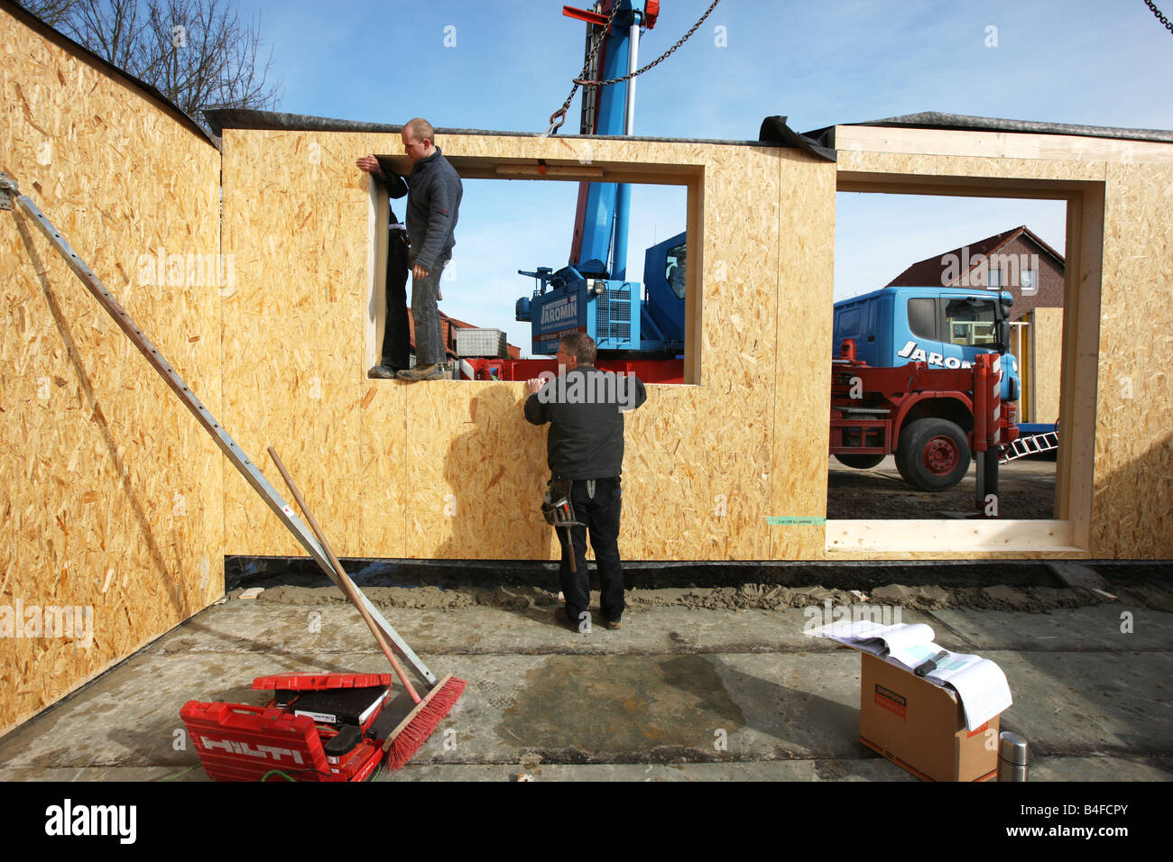 DEU Germania Recklinghausen sito in costruzione di una casa in legno Foto Stock