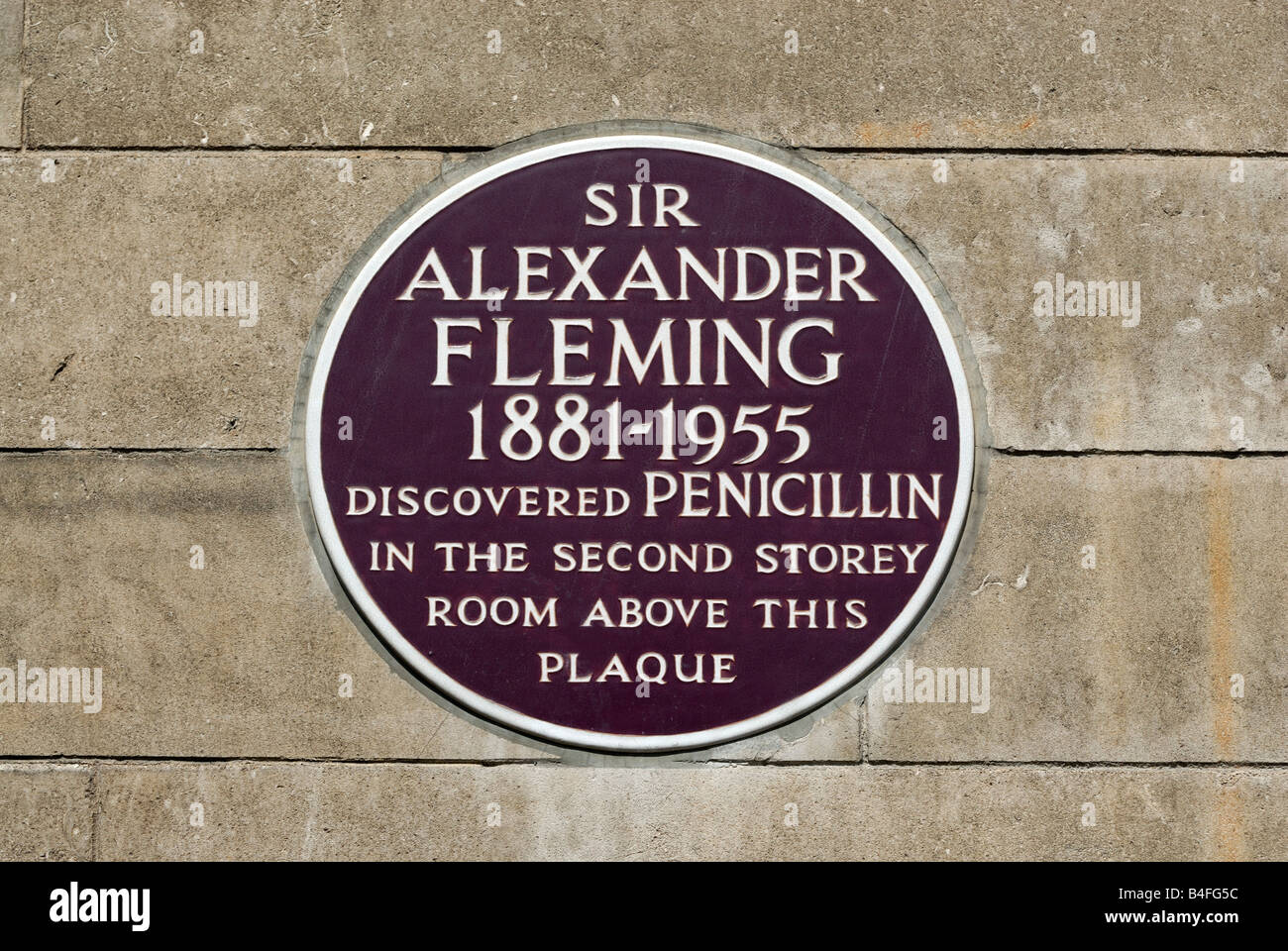 Lapide a Sir Alexander Fleming Foto Stock