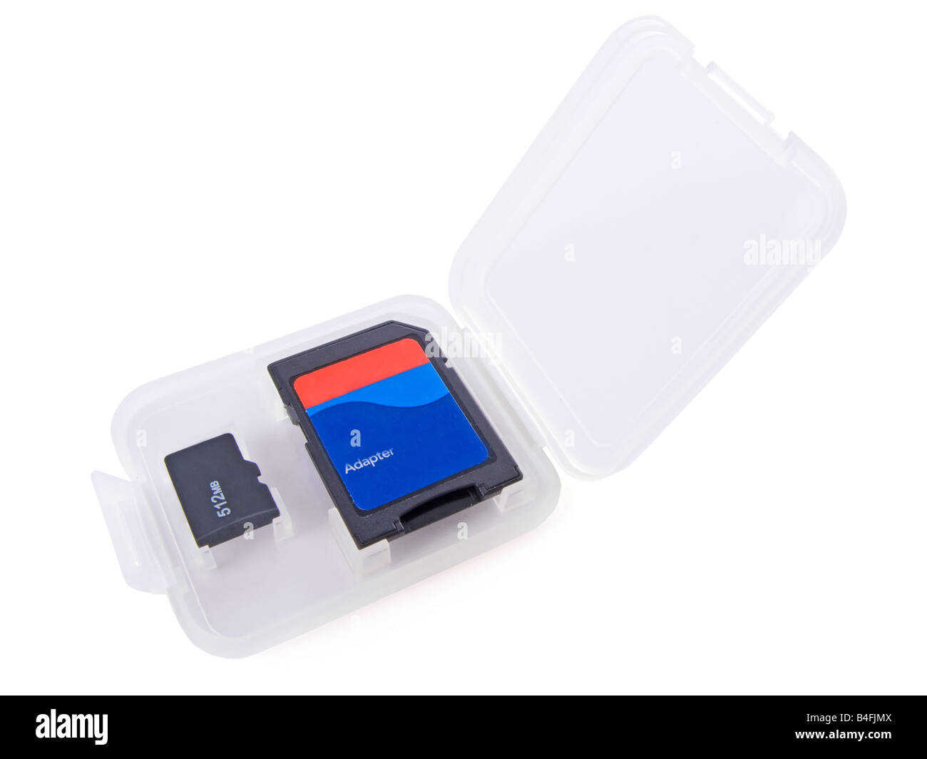 Scheda di memoria Micro SD e il suo adattatore in una scatola Foto Stock
