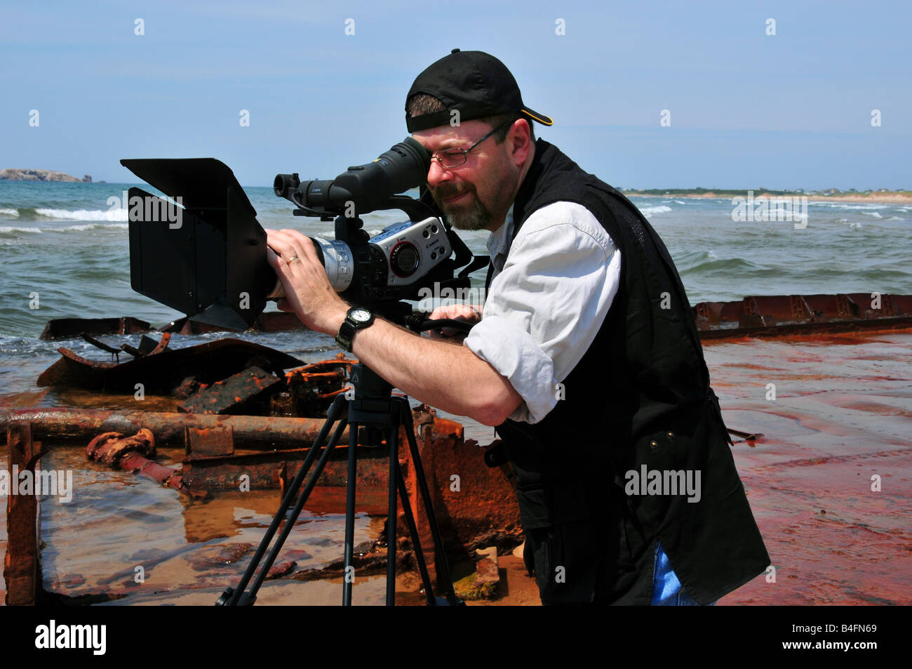 L'uomo le riprese di un documentario Foto Stock