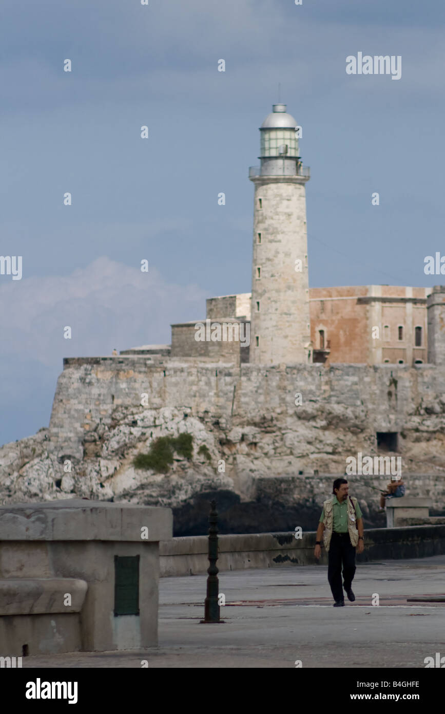 El Morro faro in Avana, Cuba. Vista dal Malecon. Foto Stock