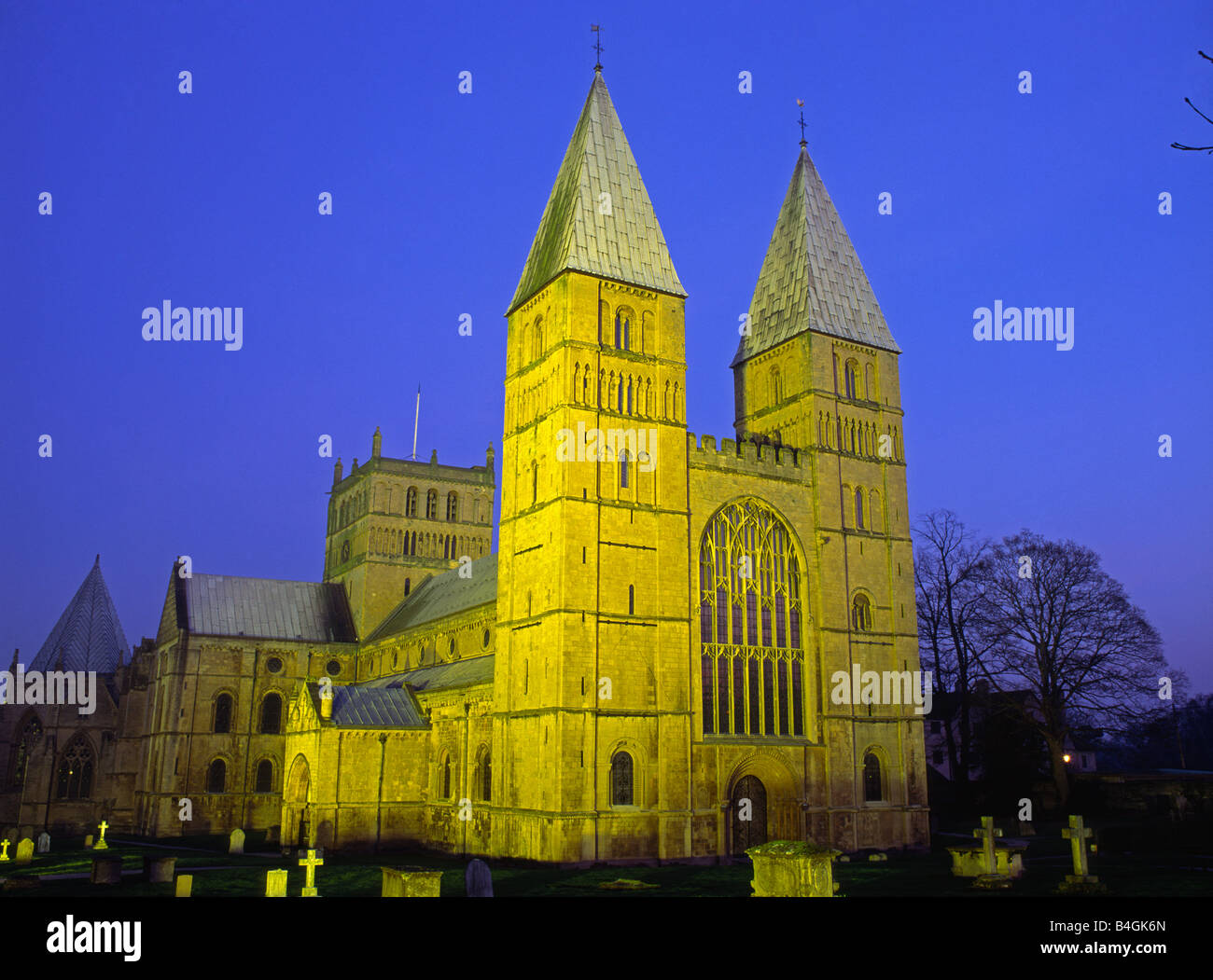 I riflettori Southwell Minster, Nottinghamshire, Inghilterra Foto Stock