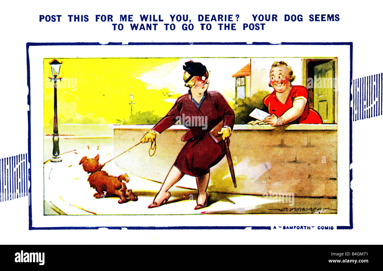 Vecchio Bamforth Vintage & Co British artwork da Douglas Tempest Comic cartolina postale inviato 23 luglio !946 per solo uso editoriale Foto Stock