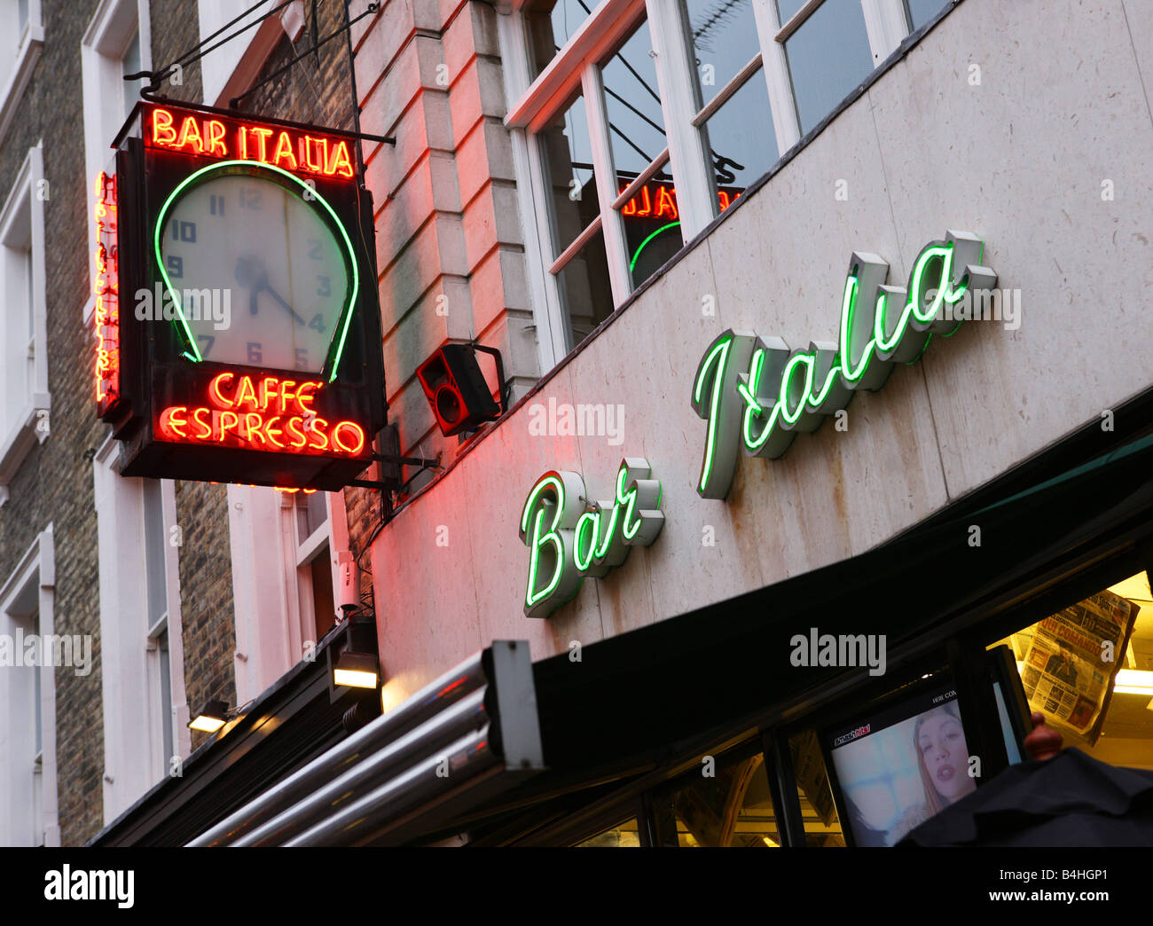 Vista astratta di Bar Italia, Soho, Londra Foto Stock