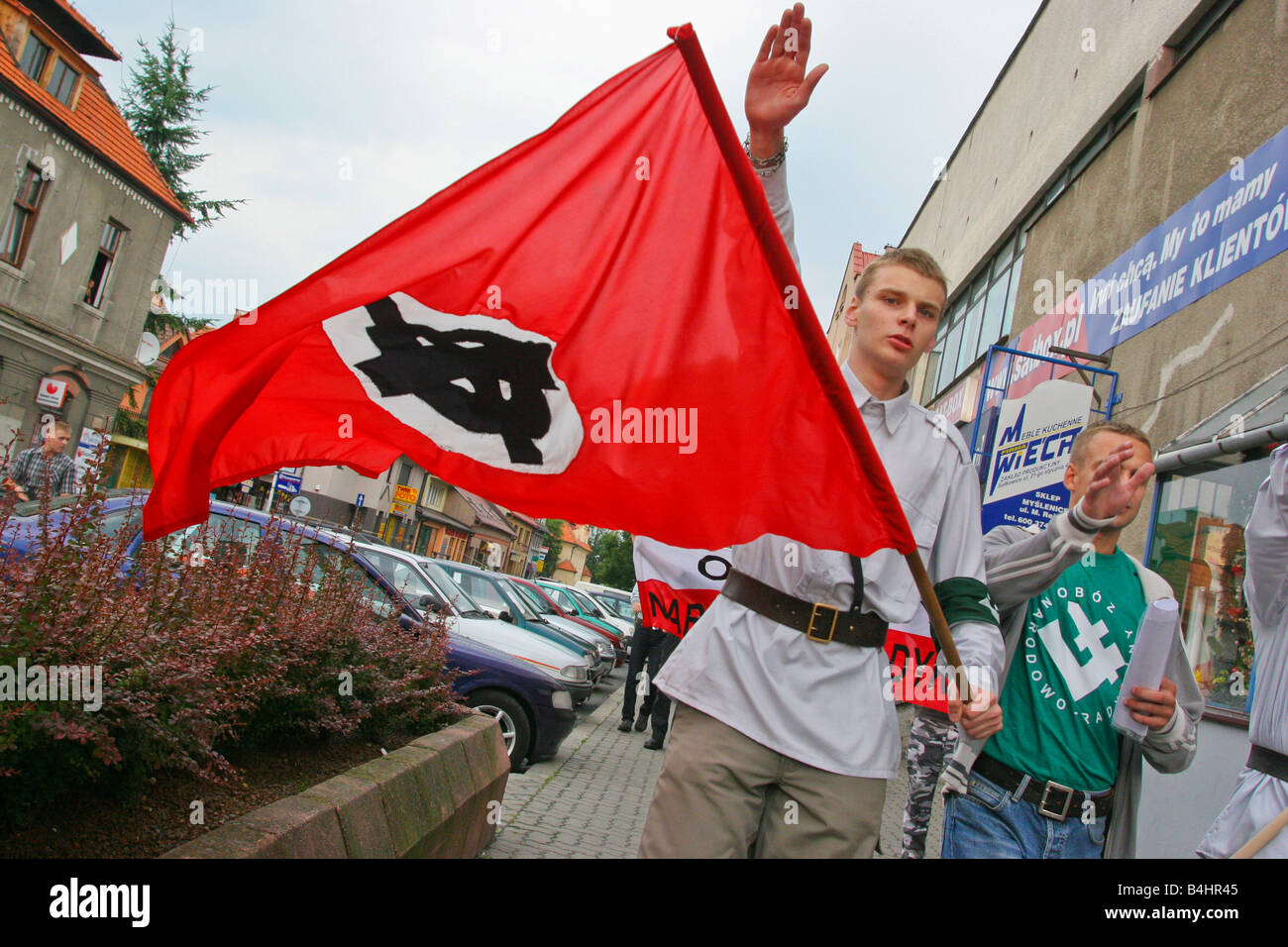 Neo nazista in dimostrazione Myslenice Polonia. Foto Stock