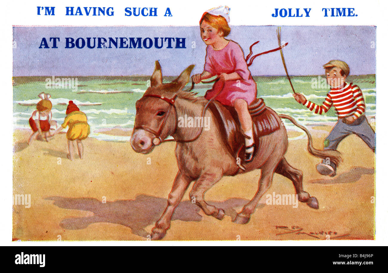 Vecchio Vintage Regent la pubblicazione di opere d'arte britannico Cartolina di donkey & Figli pubblicato il 17 maggio 1931 per il solo uso editoriale Foto Stock