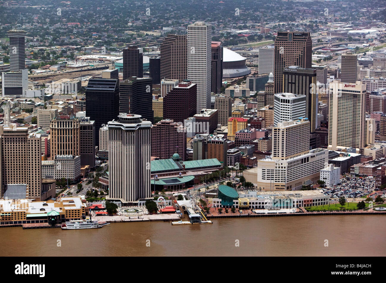 Al di sopra dell'antenna di New Orleans in Louisiana Mississippi River waterfront Foto Stock