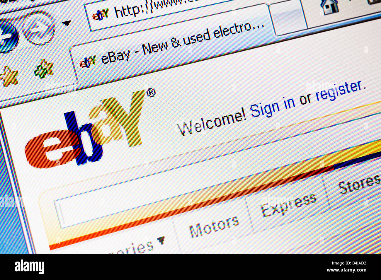 Sito web di Ebay splash screen e il logo mostra messaggio di benvenuto Foto Stock
