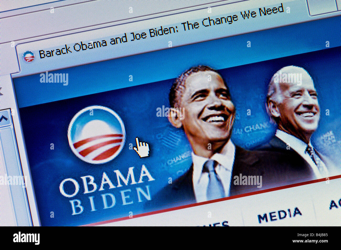 Macro screenshot di Barack Obama e Joe Biden 2008 US campagna presidenziale sito (solo uso editoriale) Foto Stock