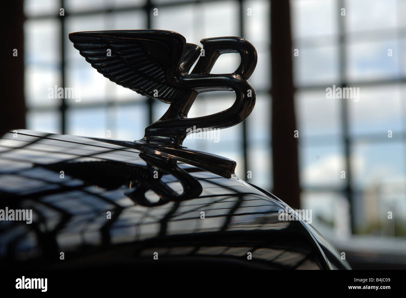 Una Bentley ornamento del cofano su un azzurro in mostra presso il World Financial Center di New York Motorexpo Frances M Roberts Foto Stock
