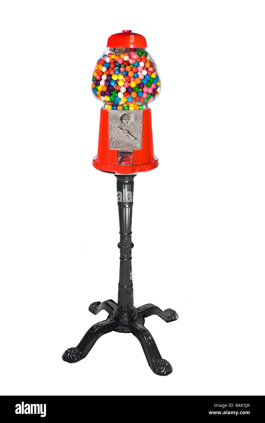 Gumball distributore riempito con colorati gumballs isolato su bianco Foto Stock