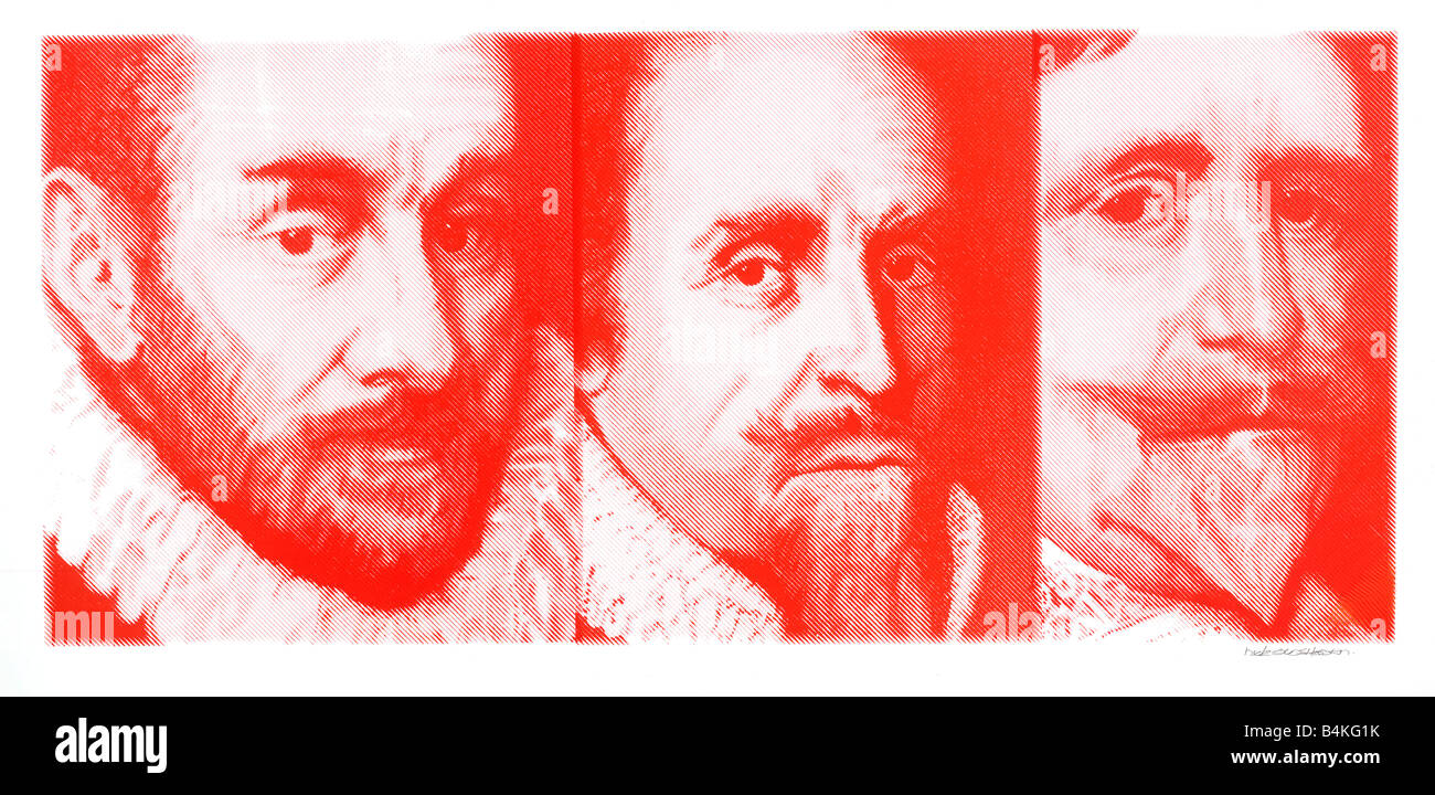 Willem, Maurits en Frederik Hendrik di Orange, Stadtholders, silkscreen fatta di 3 dipinti da nick oudshoorn Foto Stock