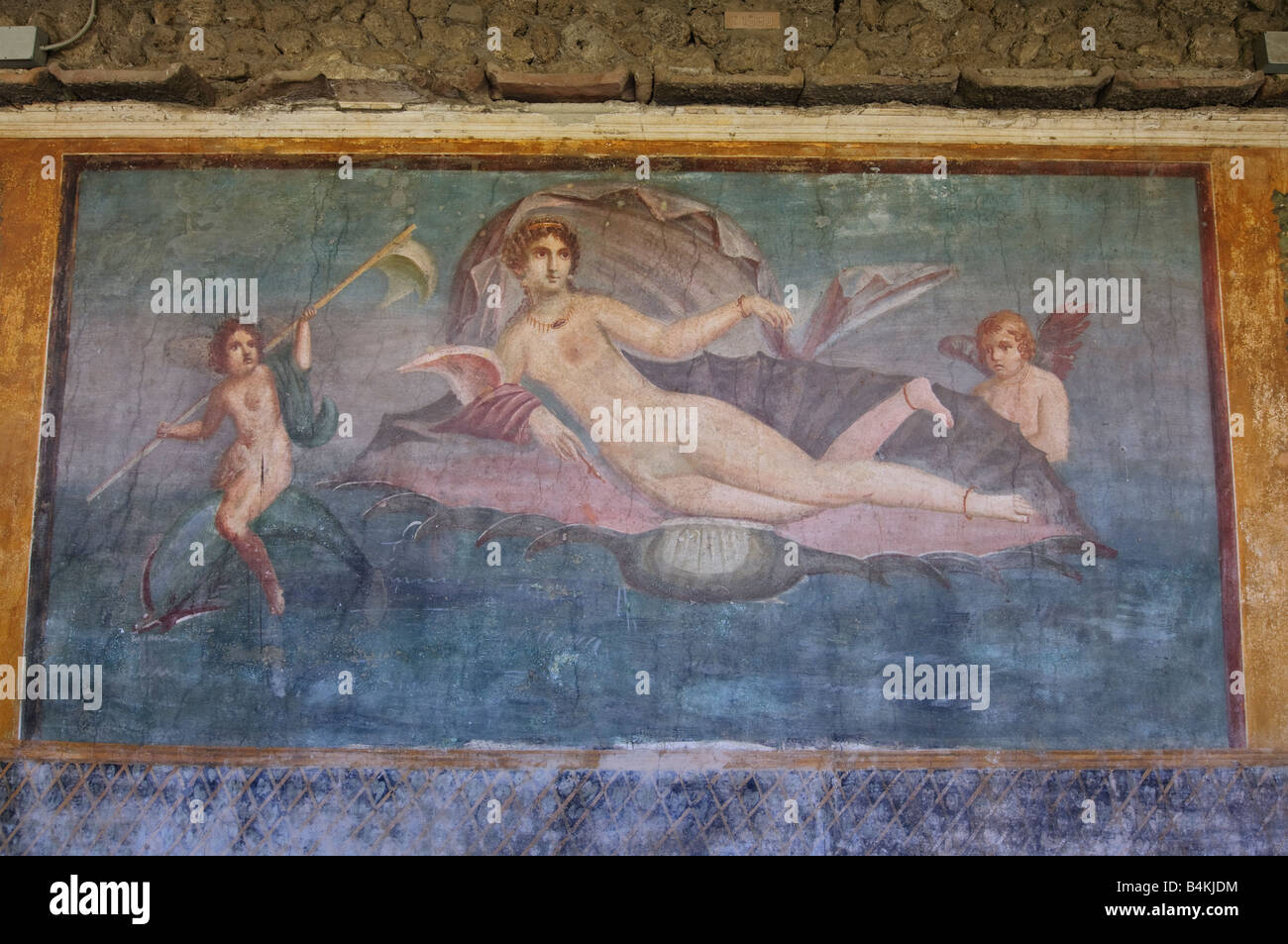 L affresco nella casa di Venere in conchiglia di mare in Pompei Foto Stock