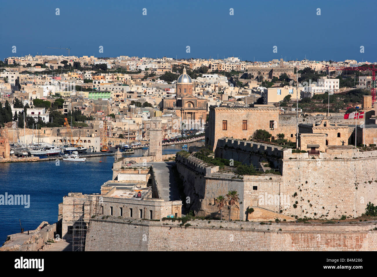 Panoramica di Fort St Angelo, Kalkara e Kalkara Creek, Malta Foto Stock