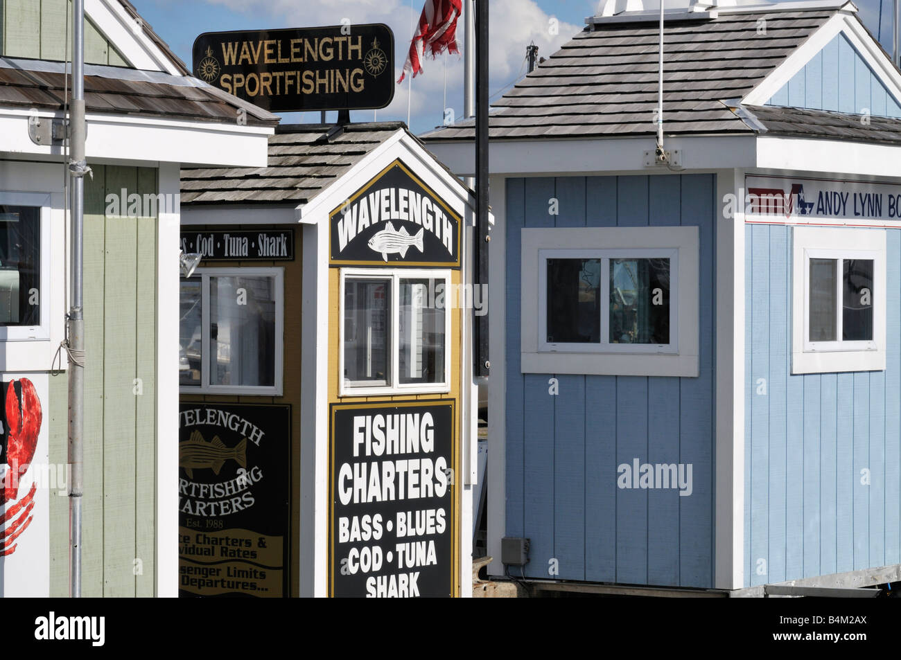 La pesca in mare profondo biglietto stand nel porto di Plymouth, ma New England USA Foto Stock