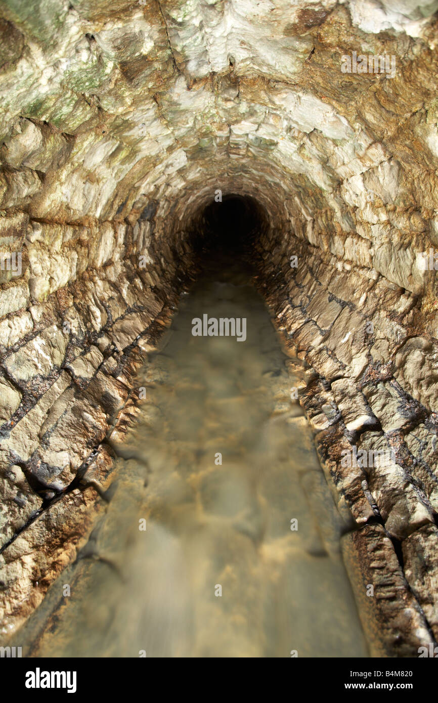 Tunnel di drenaggio entro le vecchie aree minerarie della Foresta di Dean nel Gloucestershire Foto Stock