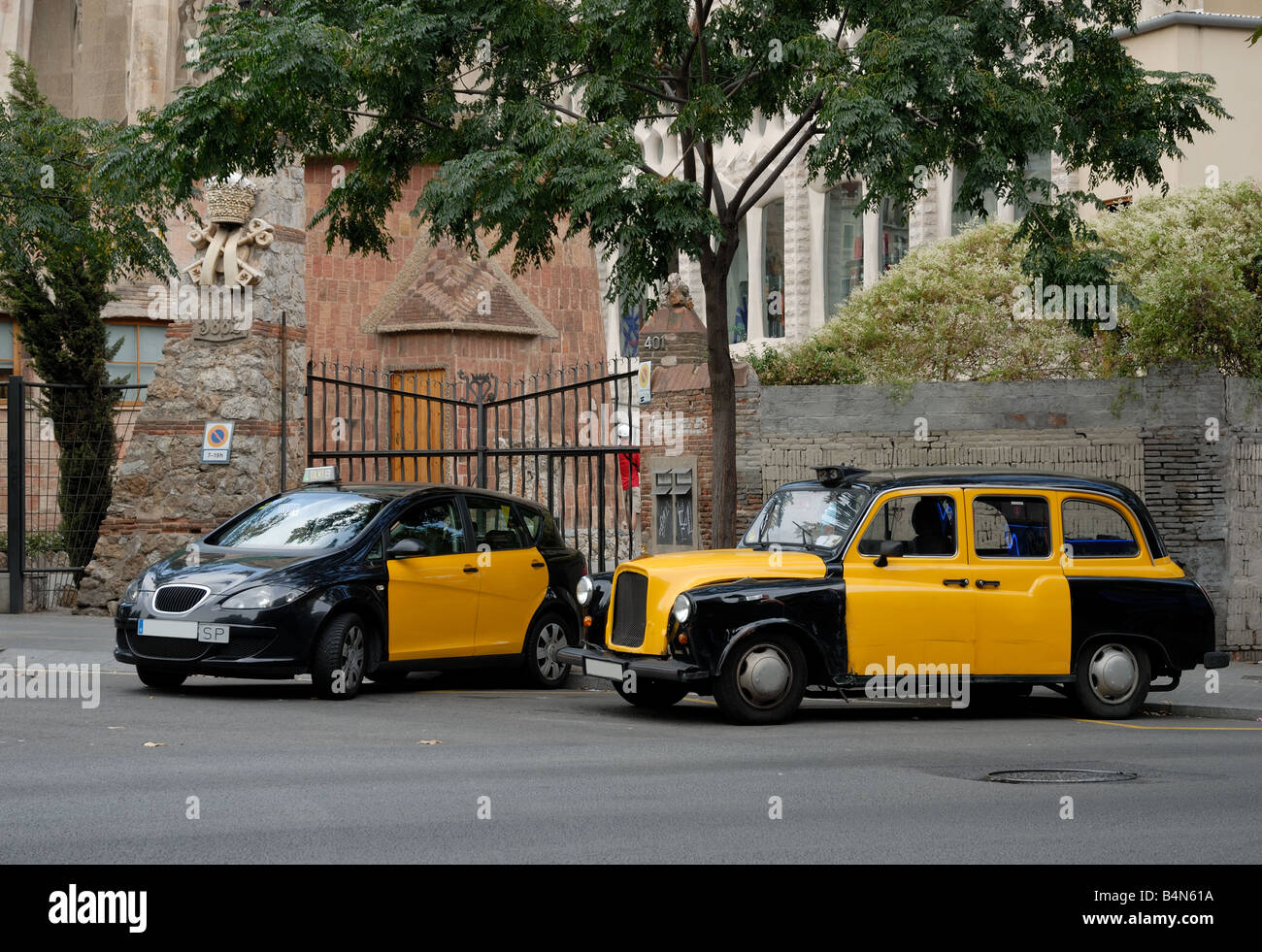 I taxi a Barcellona, Spagna Foto Stock