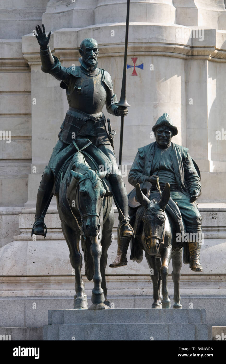 Statua di Don Chisciotte e Sancho Panza a Madrid Foto Stock