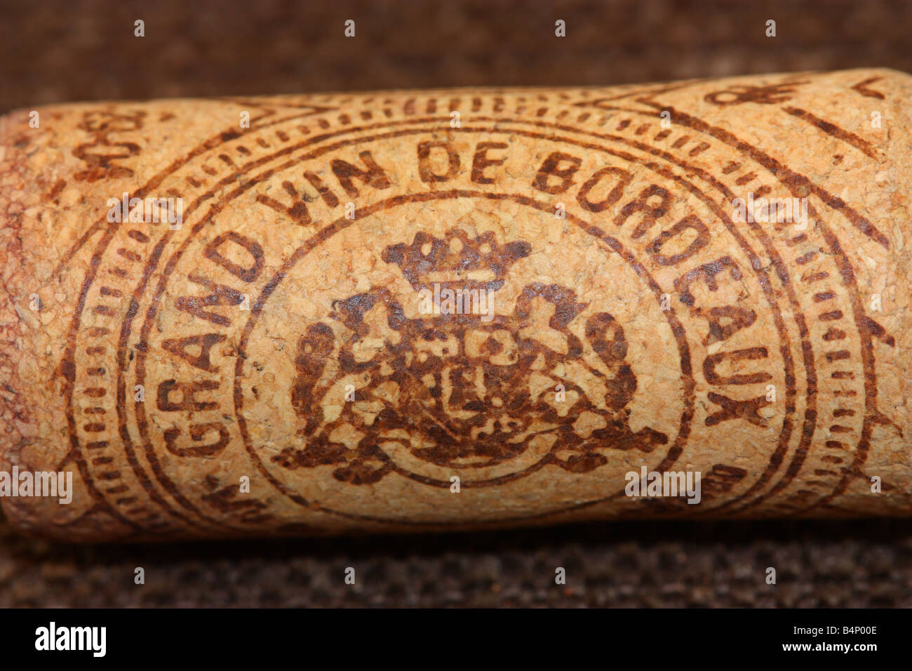 I grandi vini di Bordeaux logo sul tappo di sughero.Grand Vins de Bordeaux Foto Stock