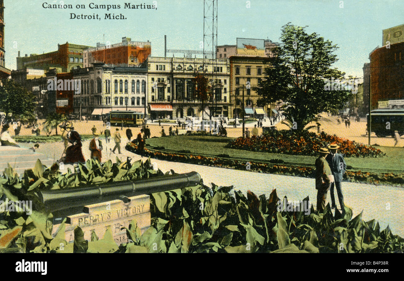 Vecchio vintage American immagine cartolina topografico del cannone in Campo Marzio Detroit per solo uso editoriale Foto Stock