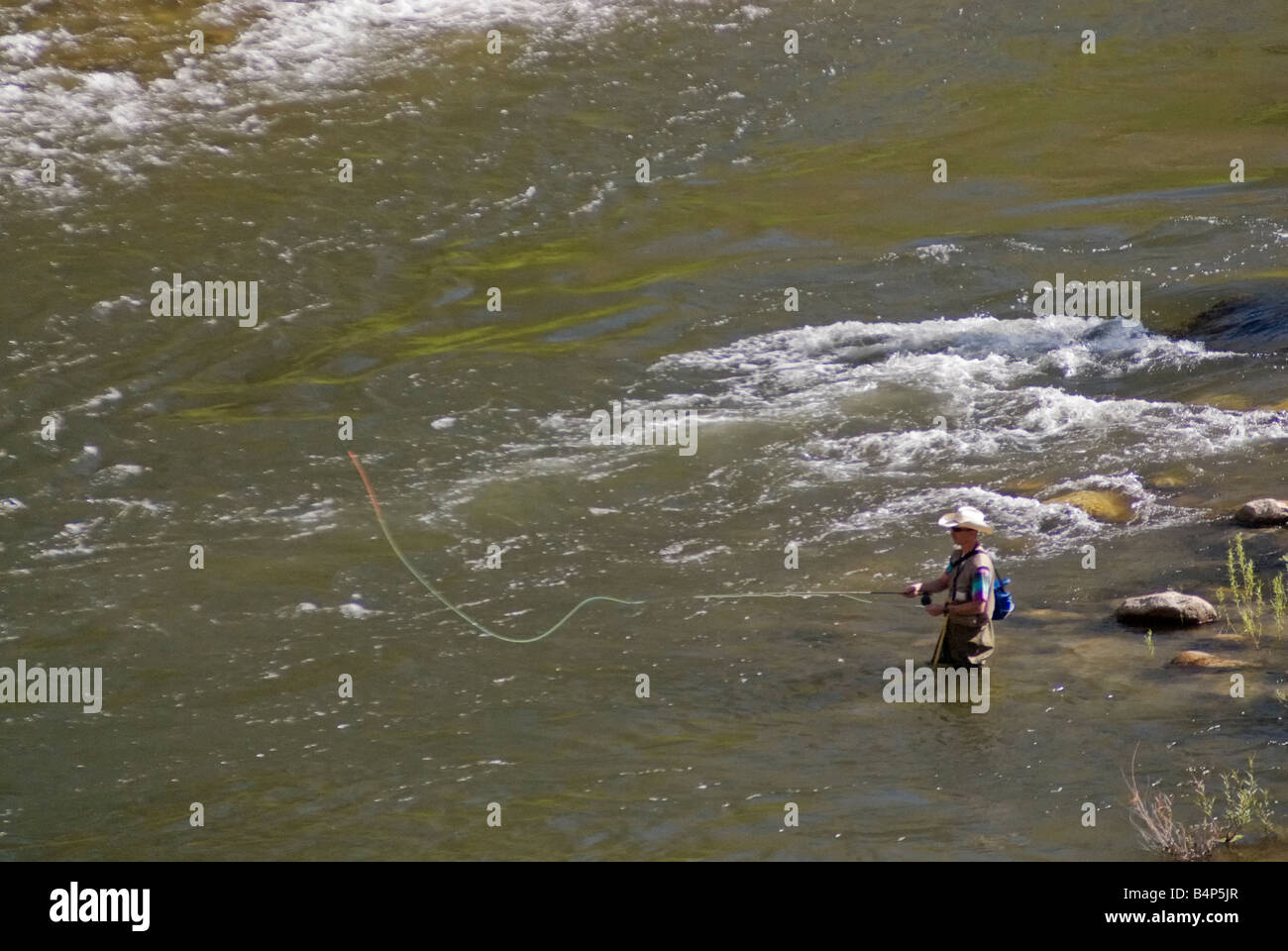 Il pescatore a pesca di fiume Kern Sierra Nevada California USA Foto Stock