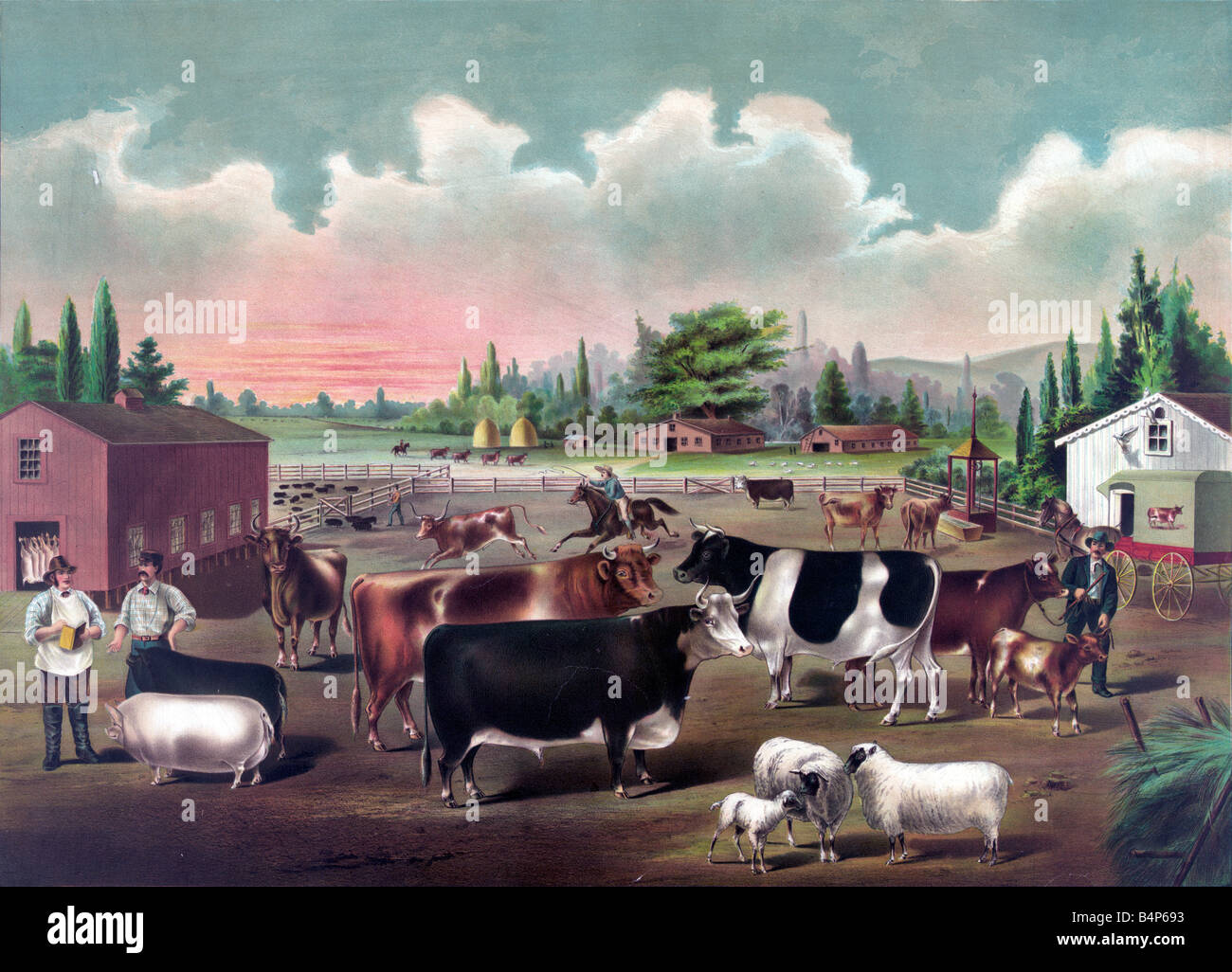 Farm & bestiame scena 1887 Foto Stock