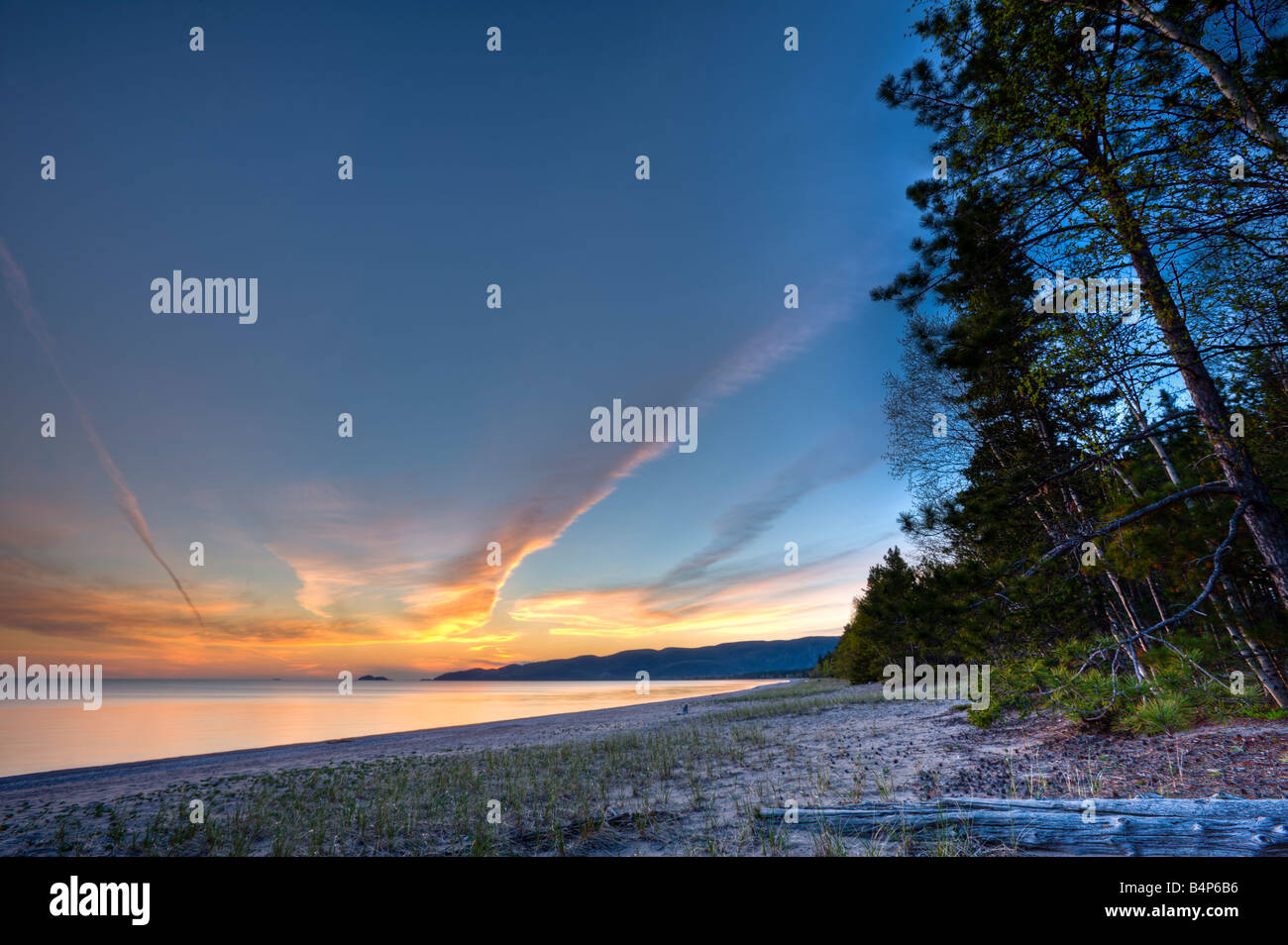 Agawa Bay al tramonto, Lago Superiore, Lago Superior parco provinciale, Ontario, Canada. Foto Stock