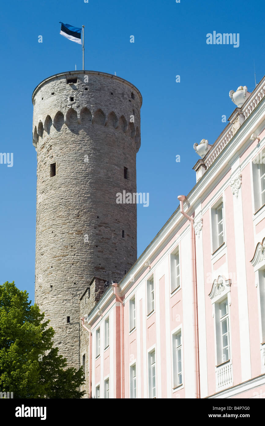 Il Parlamento dell'Estonia, il Castello di Toompea e Tall Hermann tower, la collina di Toompea, Tallinn, Estonia Foto Stock