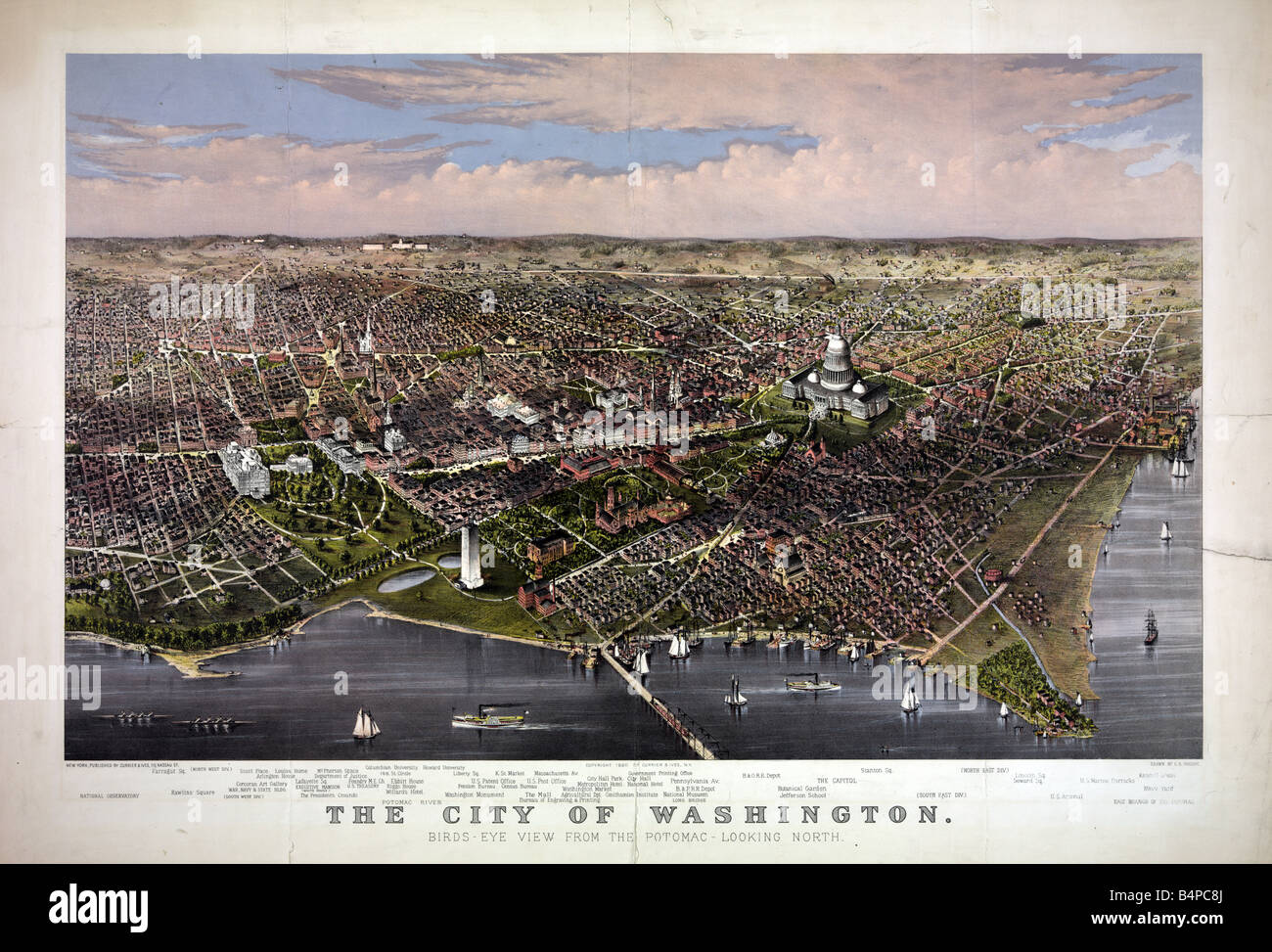Vista aerea della città di Washington, c1880 Foto Stock