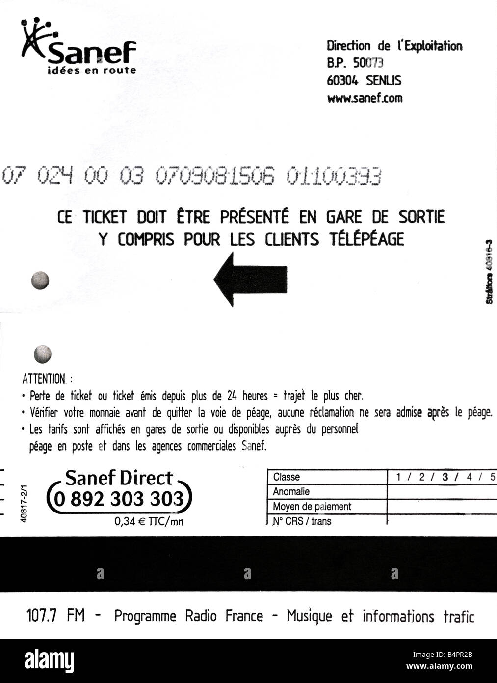 Entrambi i lati del biglietto di pedaggio per il francese autostrada A26 Foto Stock